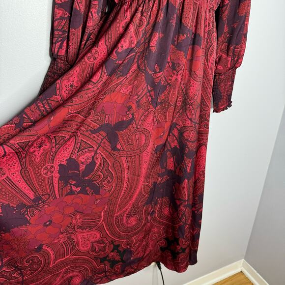 Kobi Halperin Cher Maureen V Neck  Printed Long Sleeves Midi Dress Dark Sz L - Picture 8 of 15